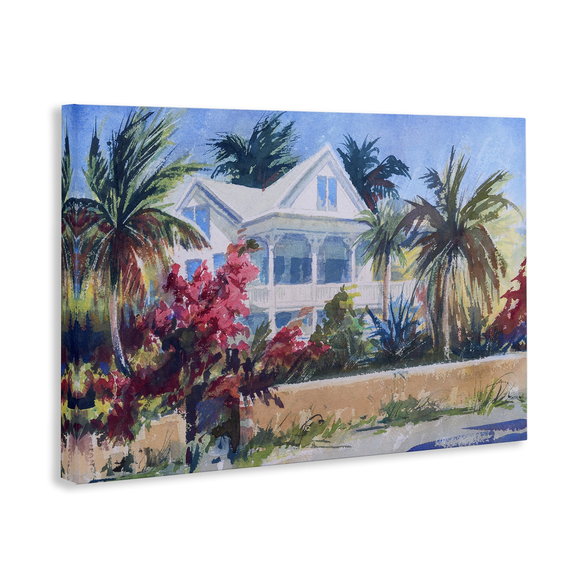 Stupell Industries Palm Tree Cottage Landscape Painting Gallery Wrapped Canvas Art Print Wall Art, 30 x 20