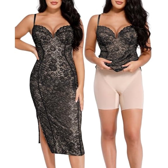 POPILUSH LACE COCKTAIL DRESSES WOMEN FORMAL PARTY SHAPEWEAR DRESS BLACK, XL
