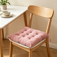 thumbnail image 5 of Thick Striped Corduroy Square Seat Cushion with Fixed Ties 38x38cm Office Dining Window Futon Chair Pad,Pink, 5 of 6