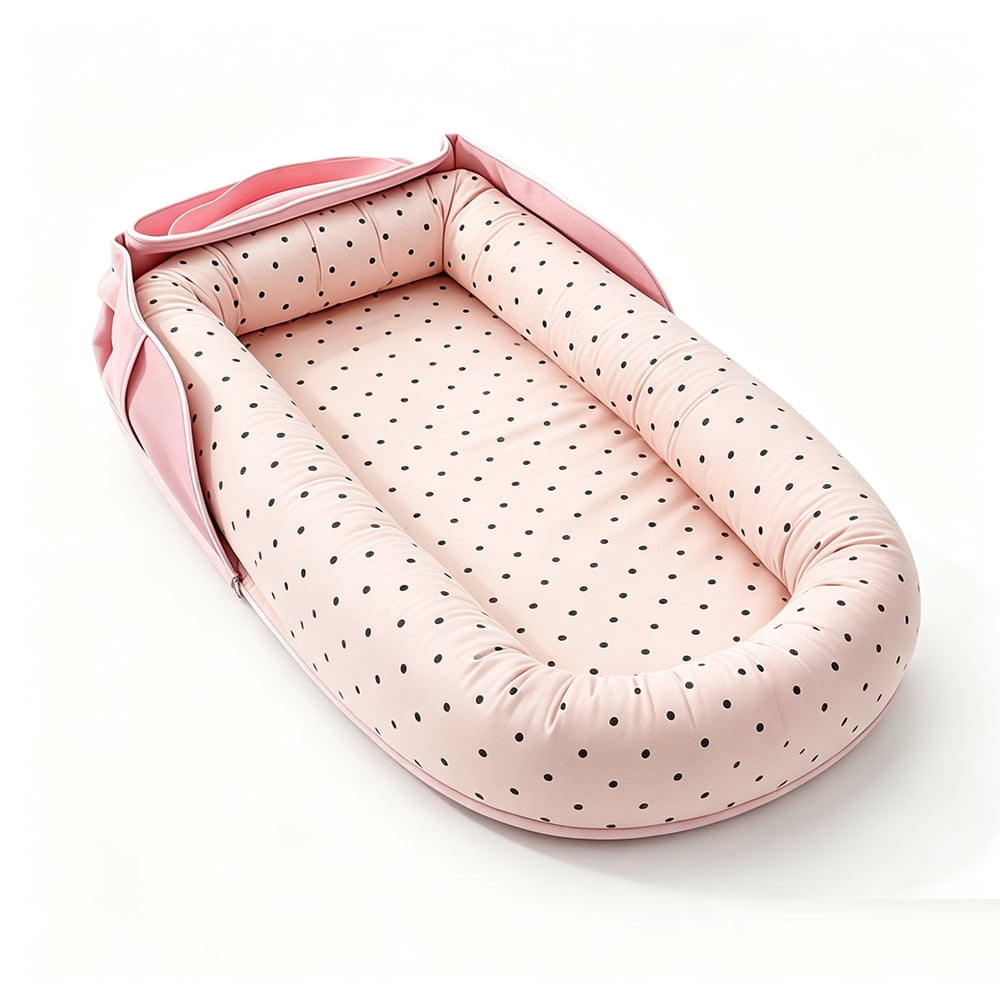 Loevin Baby Lounger for Newborn, Portable Breathable Infant Lounger for 0-12 Months Toddler (Polka Dot Pink)