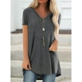 thumbnail image 4 of Women's Causal Short Sleeve Solid Color Basic T Shirt Plus Size Tops Casual V Neck Tunic Loose Blouse, 4 of 4