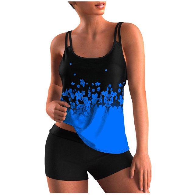 Women Conservative Print Strappy Back Set Two Piece Swimsuits Swimdress