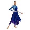 thumbnail image 3 of Sholeno Women Metallic Praise Dance Outfit Set Printed Long Sleeve Irregular Hem Worship Dress and Wide-Leg Pants Blue L, 3 of 7
