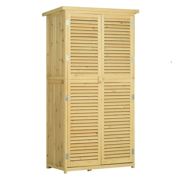 Wooden Garden Shed 3x5 ft - Outdoor Storage Cabinet with Asphalt Roof & Lockable Doors - Natural Pine Fir Wood Tool Shed for Yard