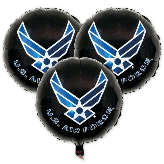 Havercamp’s U.S. Air Force logo, 3-18” Round Mylar Balloons. Officially Licensed with the U.S. Air Force!