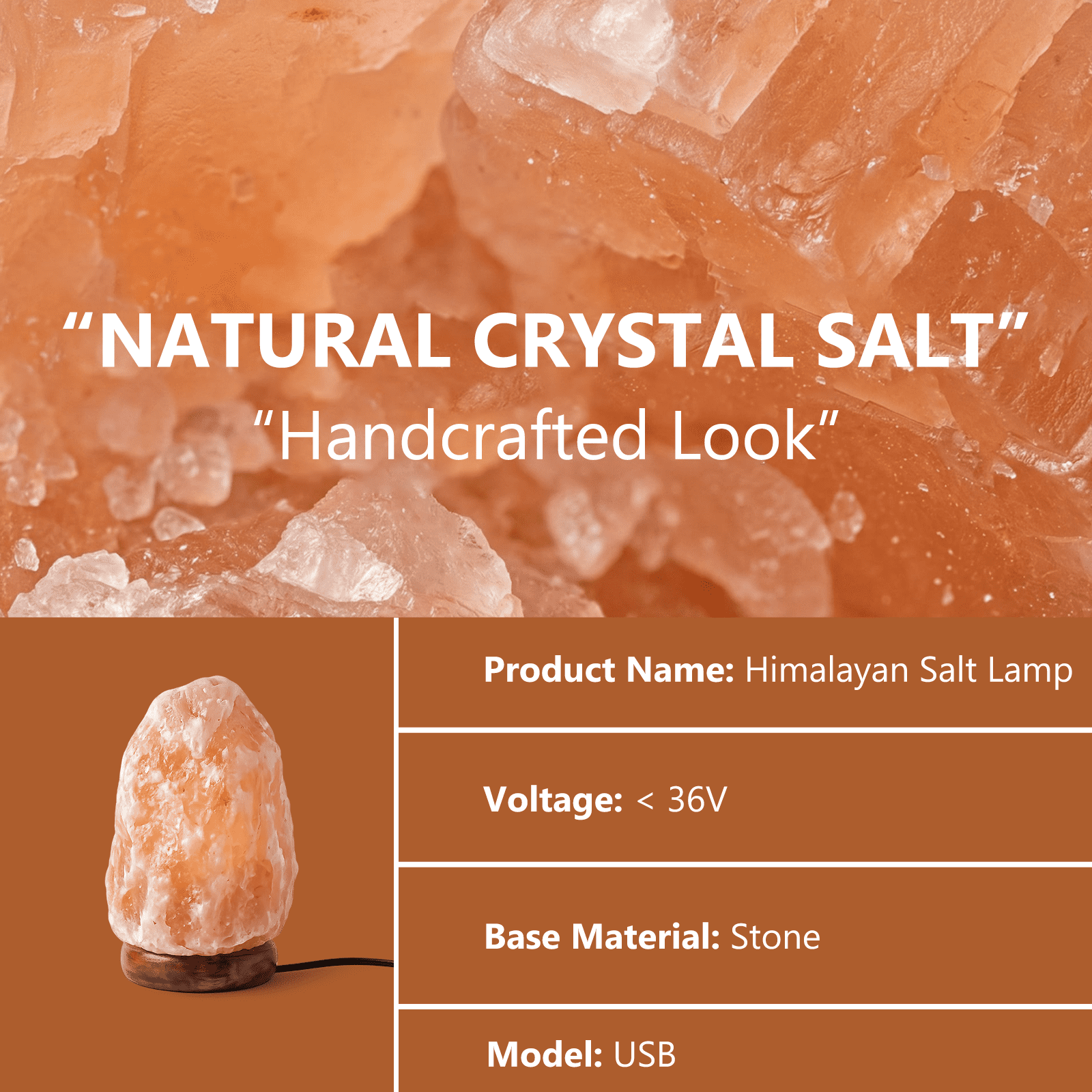 Himalayan Salt Lamp with Wood Base, Plug-in, Light Bulb Included, 7 Colors, for Relax/Sleep