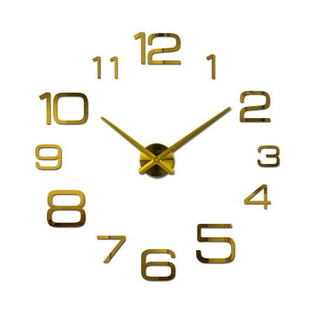 Large Frameless DIY Wall Clock Kit - 40-48 Inch Adjustable 3D Mirror Number Stickers, Silent Quartz Movement for Living Room, Bedroom, Office Decor (Gold, 100-120cm)