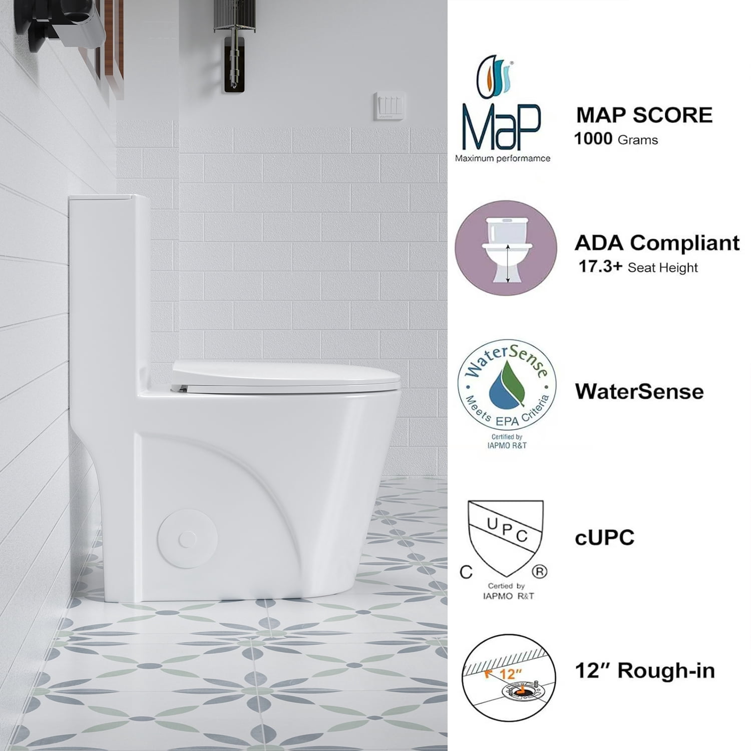 One-Piece Toilet for Bathrooms,Modern Toilet Elongated Bowl with Soft Close Seat,1.1/1.6 GPF,White