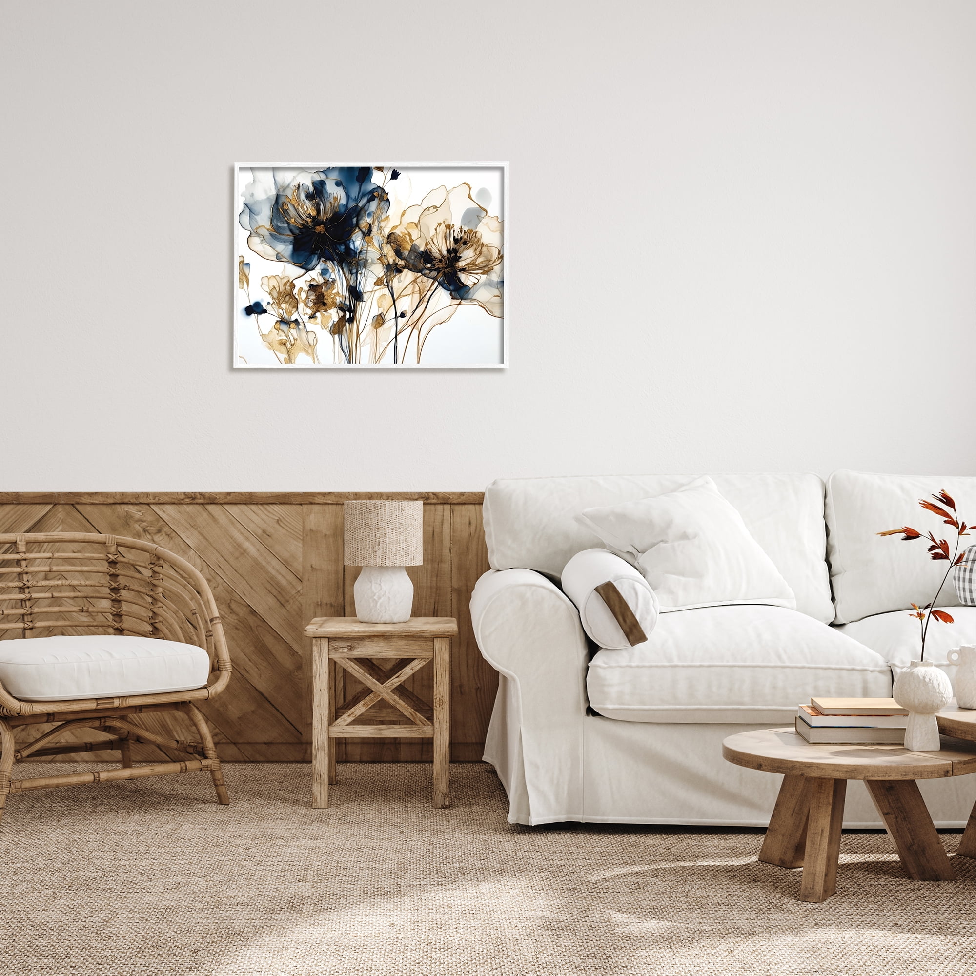 Stupell Industries Abstract Flowers on White Botanical & Floral Painting White Framed Art Print Wall Art, 30 x 24