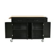 thumbnail image 3 of Kitchen Island Cart with 4 Door Cabinets and 2 Drawers, 54.3 Inch Rolling Storage Cart with Solid Wood Top and Locking Wheels Mobile Trolley Bar Serving Cart with Spice Rack & Towel Rack, Black, 3 of 7