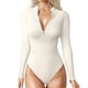thumbnail image 1 of 2026 Women Front Zip Bodysuits Round Neck Bodycon Ribbed Bodysuit Shapewear For Casual Daily Home Wear, 1 of 5