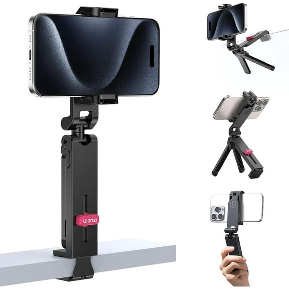 Wrongduck MA89 Mini Mobile Phone Tripod 2-in-1 Desk Clamp & Selfie Stick, Portable Foldable Tripod Stand with Cold Shoe Mounts for iPhone Samsung Huawei Xiaomi Vlog Travel Video Recording