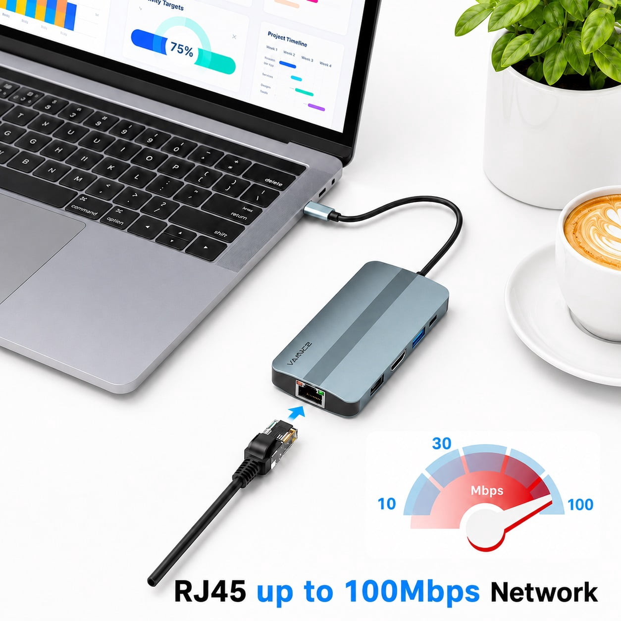 VILINICE USB C Hub, 9-in-1 USB C Laptop Docking Station with 1080P HDMI, RJ45 Ethernet Multiport Adapter with Charging, USB 3.0, SD/TF Card Reader, Compatible with MacBook Pro/Air and USB-C Devices