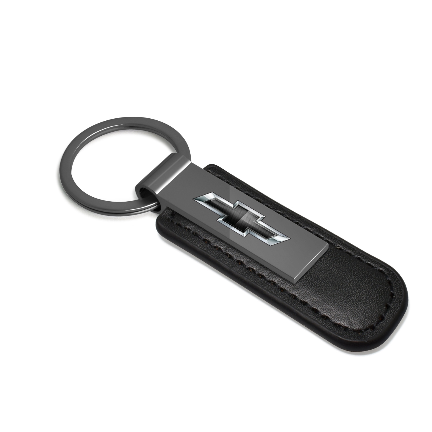 iPick Image for Chevrolet Black Logo Black Chrome Metal Plate Black PU Leather Key Chain, Official Licensed
