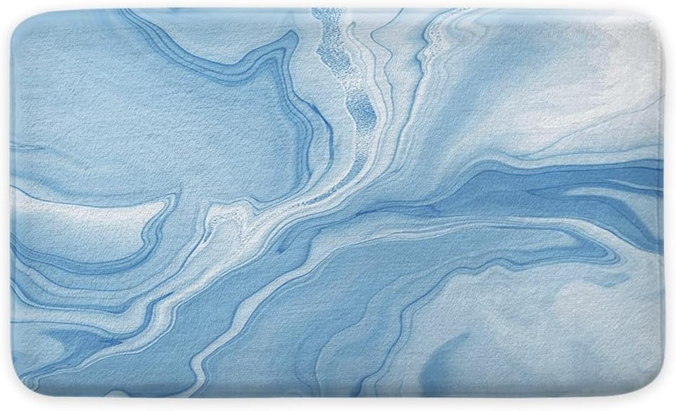 Blue Bathroom Rug Mat, Abstract Marble Bath Mats for Bathroom Non Slip, Modern Bath Rug Soft Luxury Microfiber Floor Rug for Tub Shower, 17X48in