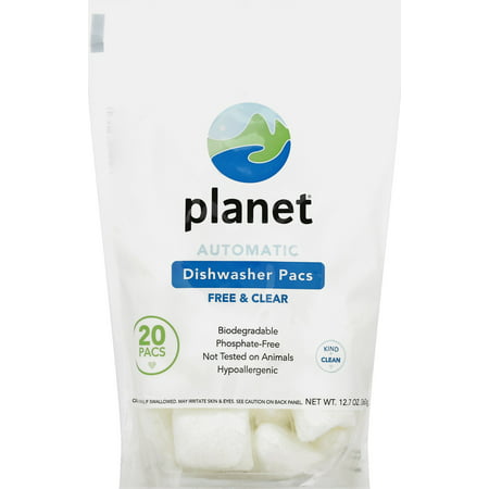 Planet Automatic Dishwasher Pacs, Free & Clear, Certified Biodegradable, 20