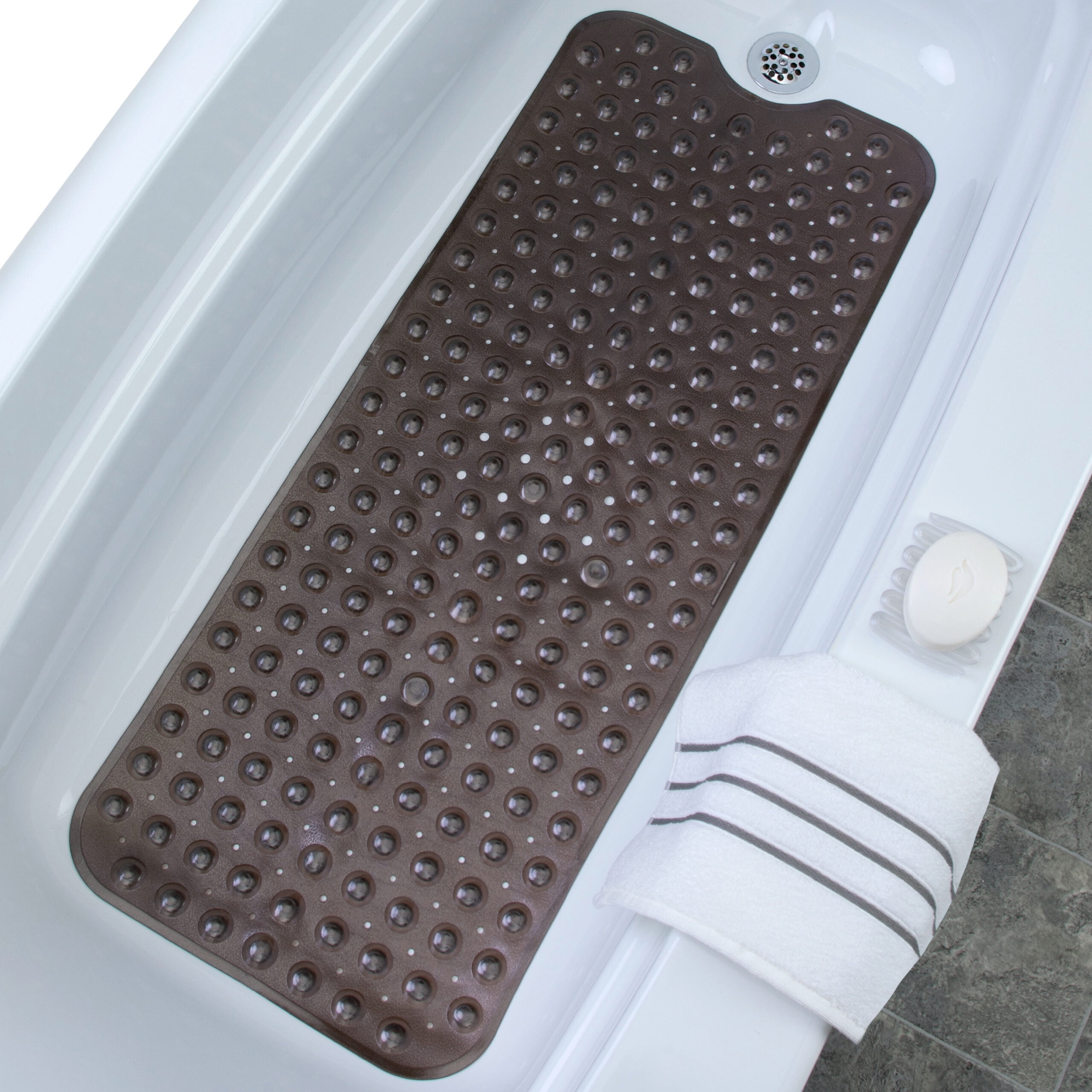 SlipX Solutions Power Grip Extra Long Bath Tub & Shower Mat 39x16, Wet  Floor Non-Slip for Elderly & Kids Bathroom, 30% Longer Bathtub Mats, 200