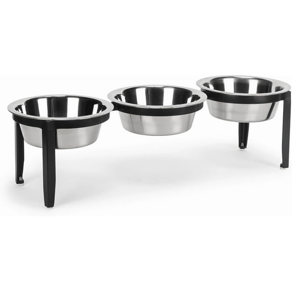 NMN Designs Vision Triple Diner - 3 Bowl Dog Feeder - Small to Medium Dogs - Multi-Dog Feeding Station - UV Weather Resistant - No Noise - Indoor/Outdoor (Black, Small - 5.5" Ht)