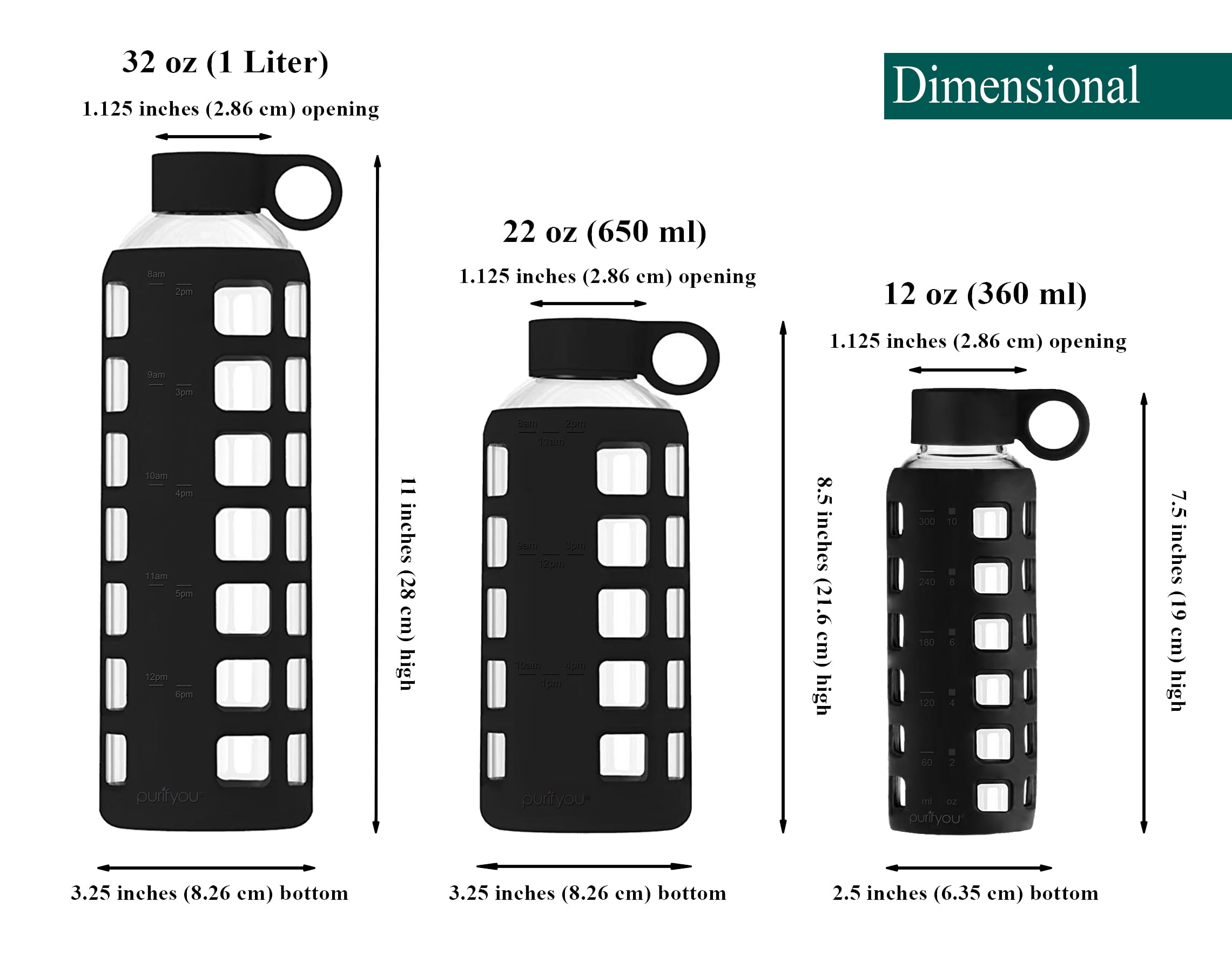 purifyou Premium 40/32 / 22/12 oz Glass Water Bottles with Volume & Times  to Drink, Silicone Sleeve …See more purifyou Premium 40/32 / 22/12 oz Glass