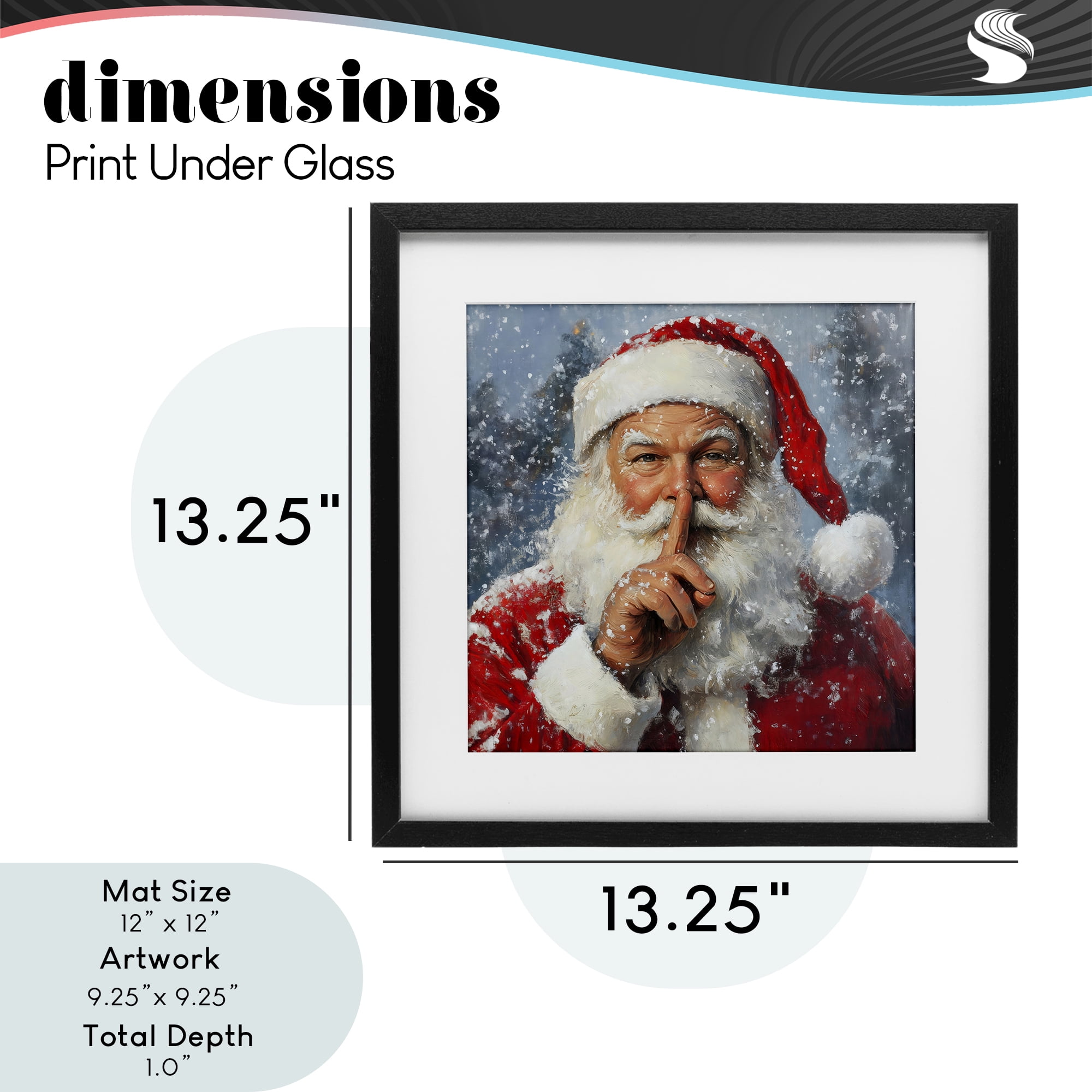 Secret Santa Shh Black Framed Print Under Glass, design by Petal Prints Design