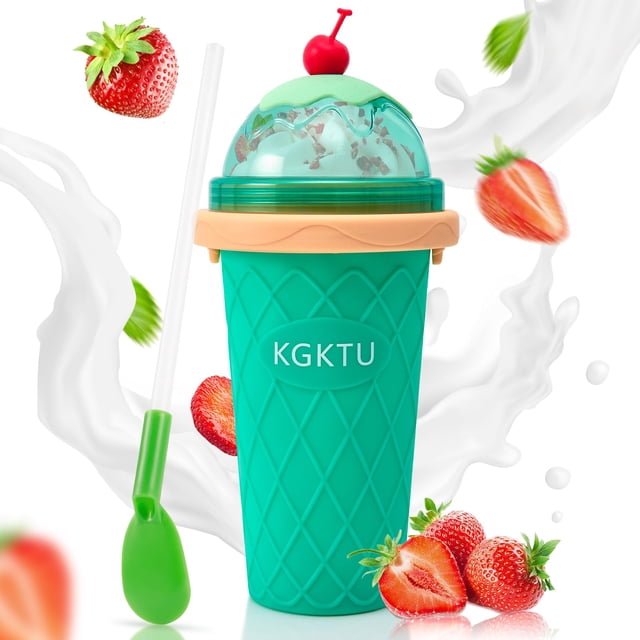 Slushy Cup Slushie Cup, Taza mágica congelada rápida, Tazas para batidos con tapas y pajitas, Taza para hacer granizados de doble capa, Taza de hielo portátil para apretar Regalos de Navidad para fami