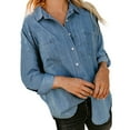 thumbnail image 4 of Womens Blouses Denim Shirt Loose Double Pocket Long Sleeved Versatile Casual Coat Shirt Outwear, 4 of 5
