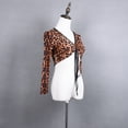 thumbnail image 5 of Drawstring V Neck Ruched Front Ladies Leopard Print Dance Crop Top Outfits, 5 of 7
