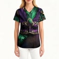 thumbnail image 3 of Mardi Gras Scrub Tops Women Loose V Neck Funny Carnival Mask Graphic Scrub Shirts Hoilday Short Sleeve Scrubs Medical Nurse Uniform Nursing Workwear with Pockets Dark Purple L, 3 of 4
