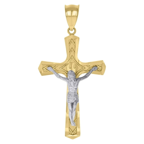 10kt Real Two-tone Gold Mens Crucifix Cross Religious Charm Pendant