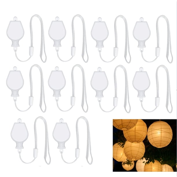 Paquete de 10 Mini Globos de Luz LED, Cálido, con Batería y Cuerda (Batería Reemplazable).