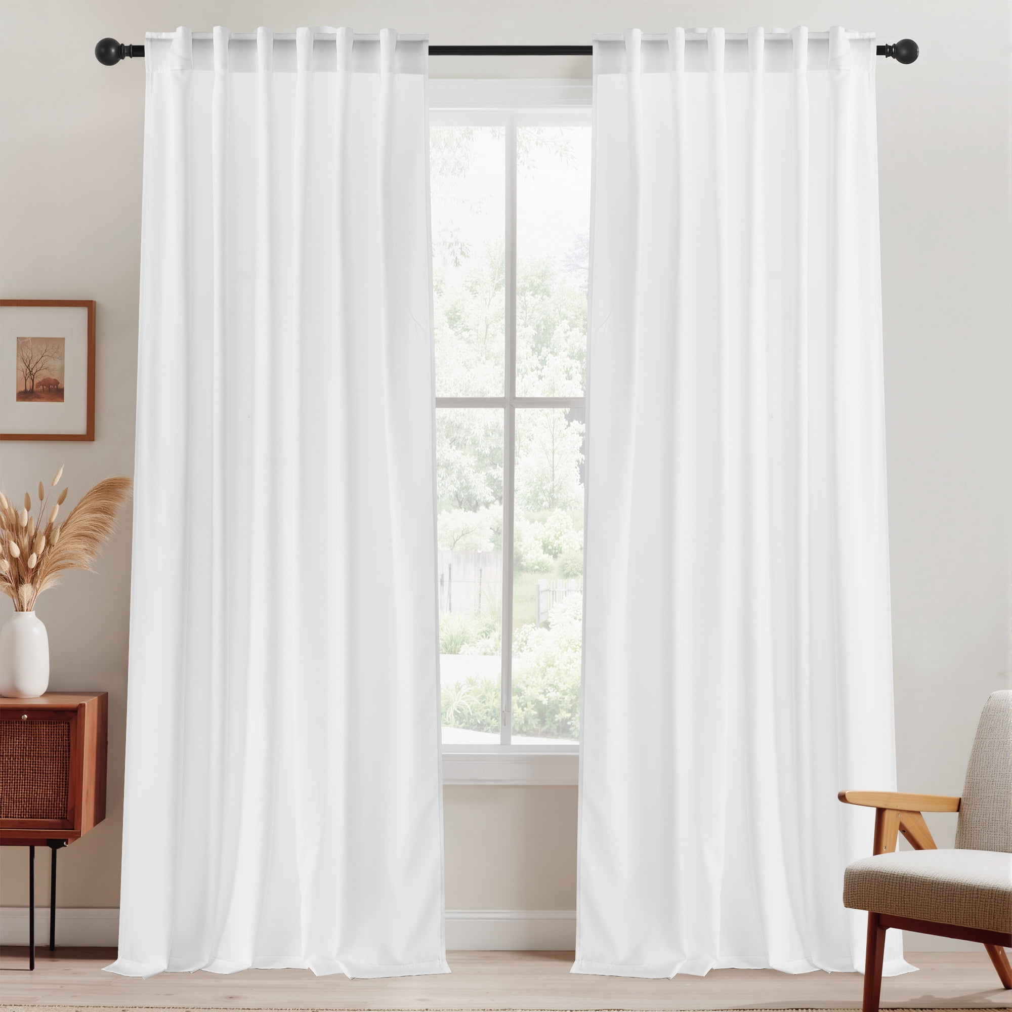 StangH Non-See-Through White Sheer Curtains - Elegant Light Filtering Drapes Rod Pocket & Back Tab Privacy Treatments for Bedroom/Living Room/Nursery/Ofiice, W52 x L84, 2 Panels Set