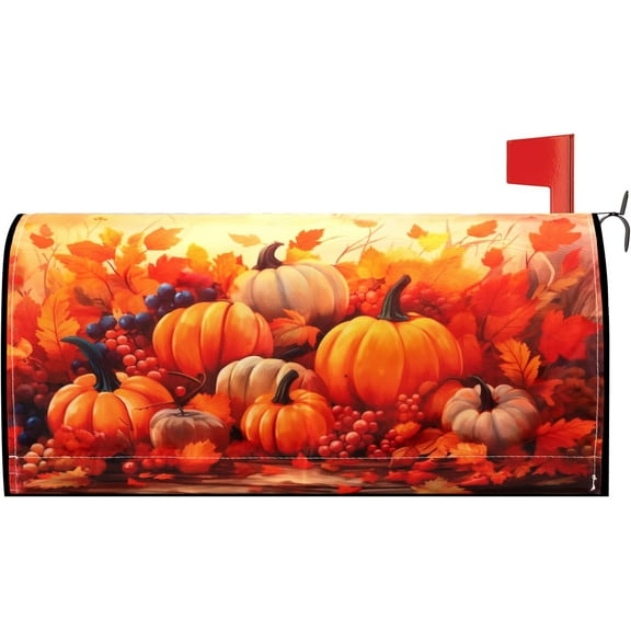 Magnetic Christmas Mailbox Cover, 21"x18"Size & Waterproof Decoration,Mailbox Cover with Christmas Reindeer Design for Outside Garden Home Yard Decor (Pumpkin)