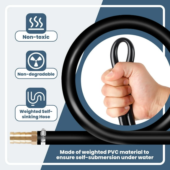 Self-Sinking Aeration Hose With Clamps & Menders for Easy Installation, Pond Tubing for Diffused System, Aerating Fountain & Surface Aerator - 100' x 3/8"