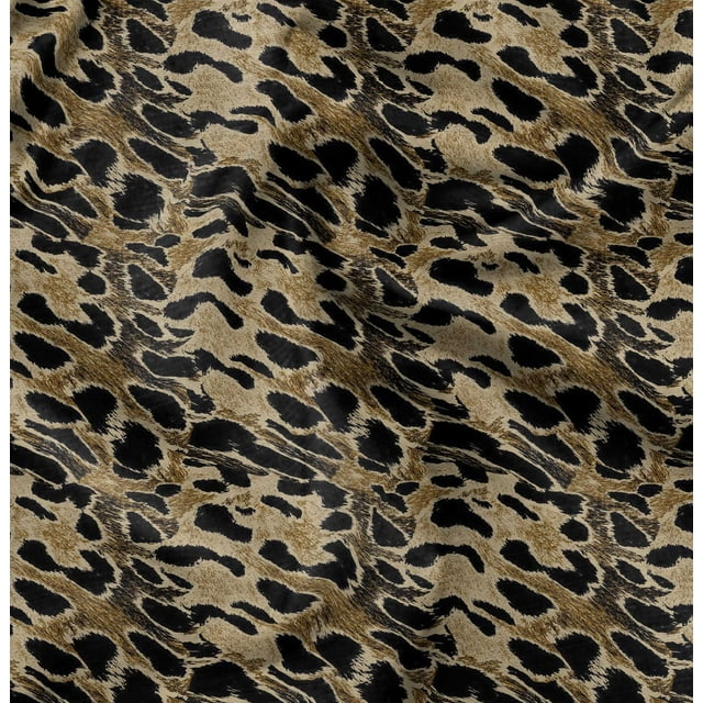 Soimoi Brown polyester Crepe Fabric Leopard Animal Skin Print Fabric by the Yard 52 Inch Wide