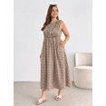 thumbnail image 4 of Womens Brown Plaid Smocked Midi Dress With Pockets, 4 of 5