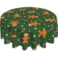 thumbnail image 2 of Christmas Gingerbread Man Candy Tablecloth Round Table Cover Washable Polyester Table Cloth for Dinner Kitchen Party 60 Inch, 2 of 6