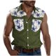 thumbnail image 1 of Camisas de Cuello para Hombres, Moda Casual Día de la Independencia Imprimir Turndown Bolsillos sin Mangas Tanque Deportivo, 1 of 5
