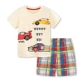thumbnail image 4 of WIBACKER 100% Cotton 2-Piece Summer Pajamas for Kids Boys Sleepwear Top and Plaid Shorts Toddler Boy Cars Pjs Set 2-7T, 4 of 14