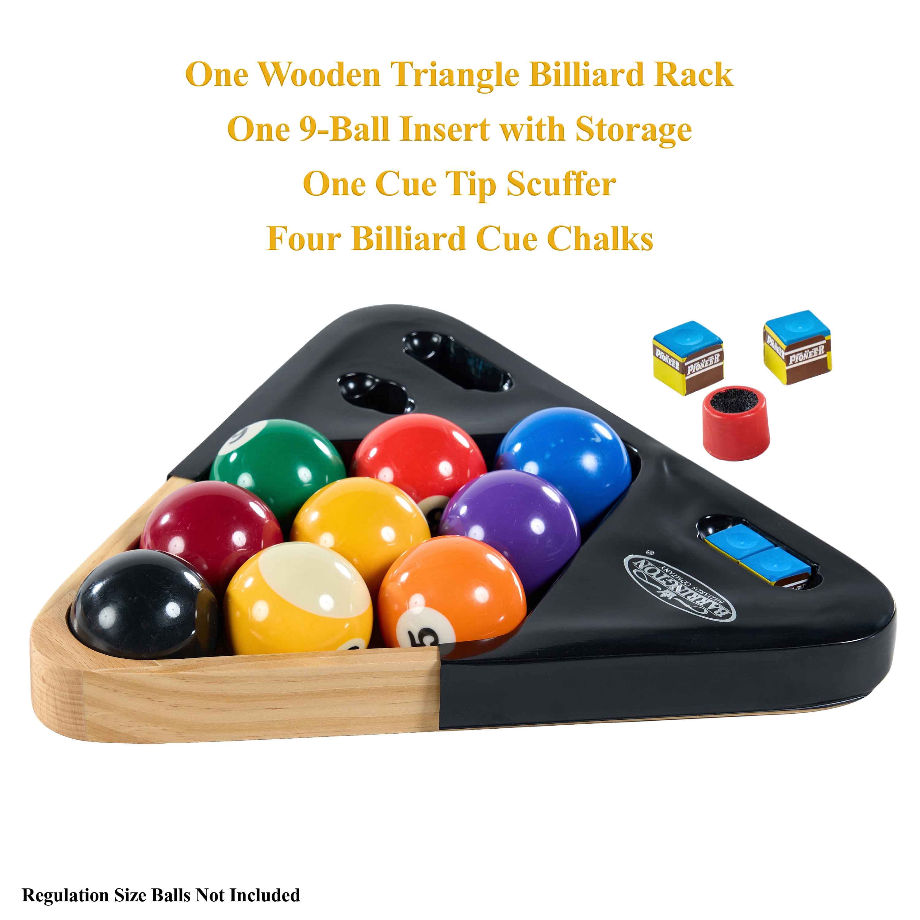 2-in-1 Pool Ball Rack Kit, Wood Triangle and 9-Ball Insert, Includes Cue Tip Scuffer and 4 Chalk Cubes with Built-in Storage by Barrington Billiards