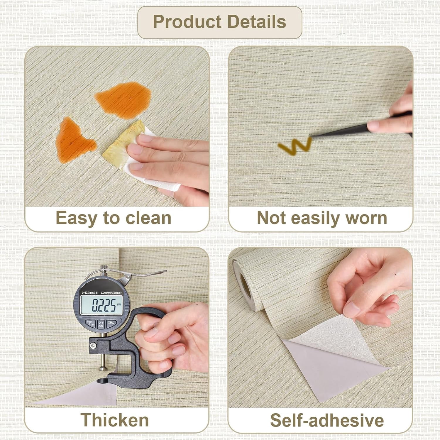 AsdQ Wallpaper Peel and Stick 118-in x 17.3-in Textured Wallpaper Faux Grasscloth Self-Adhesive Linen Removable Wallpaper Cabinets Counter Top Liners