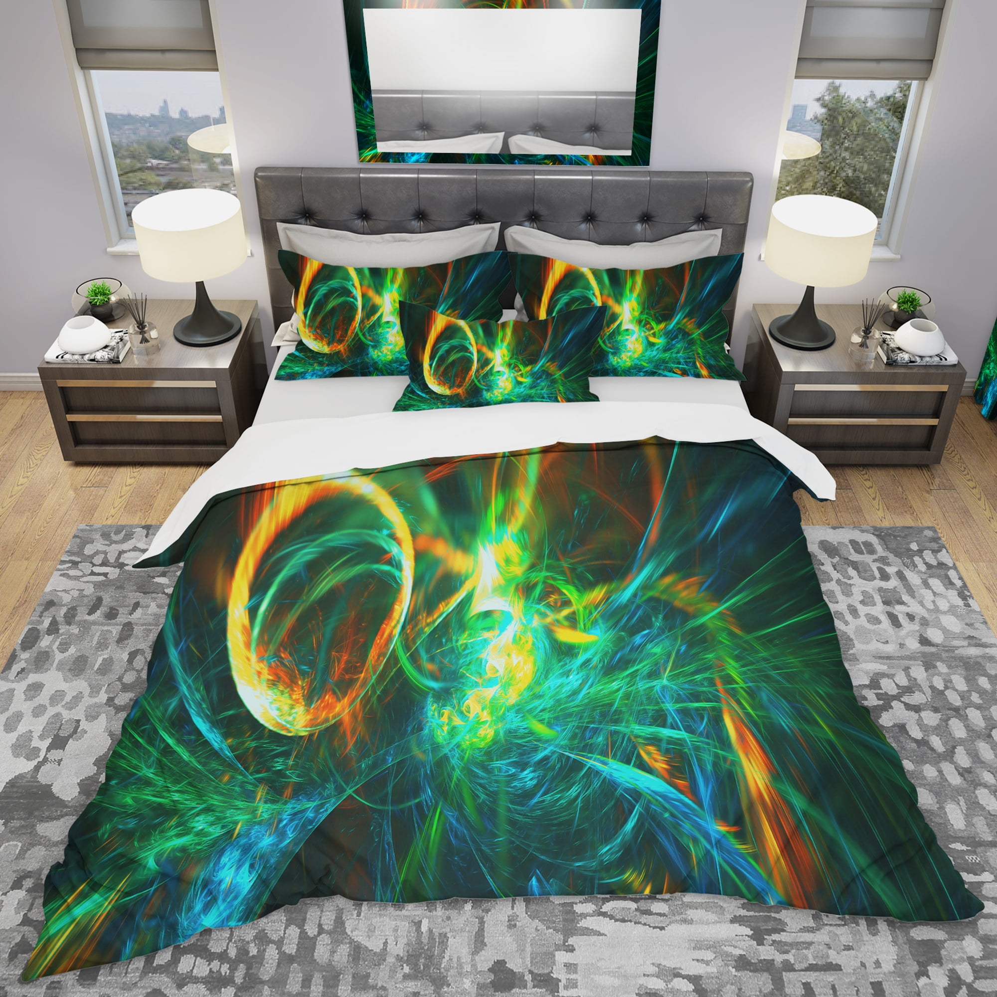 Designart 'Fire Green Abstract' Modern & Contemporary Duvet Cover Set