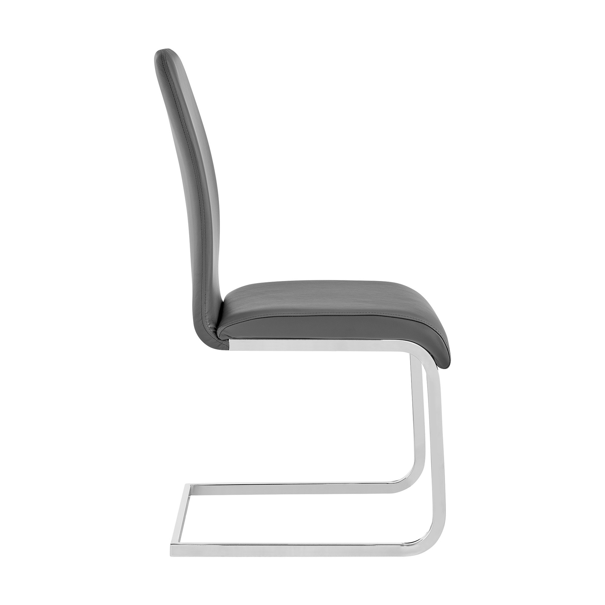 Amanda Contemporary Side Chair in Gray Faux Leather and Chrome Finish - Set of 6