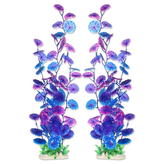Unique Bargains 2pcs Large Aquarium Plastic PlantsBig Aquarium Plastic Plants for Fish Tanks Decor 15.75" Height Purple