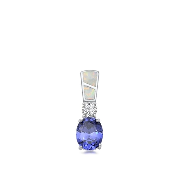 Sterling Silver White Simulated Opal Simulated Tanzanite Statement Pendant Charm 925 Jewelry Female