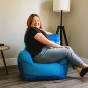 Big Joe Dorm Bean Bag Chair with Drink Holder and Pocket for Teens and Kids, Two Tone Blue, Durable Easy-Clean Polyester Nylon Blend, 3 foot Gaming and Reading Nook Seat, Refillable