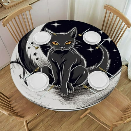 

Autua Cute Cat Round Table Cover with Elastic Edge Stain Resistant and Washable Perfect for Indoor and Outdoor Use Kitchen Dining Wedding Parties 100% Polyester Fiber 54 -58