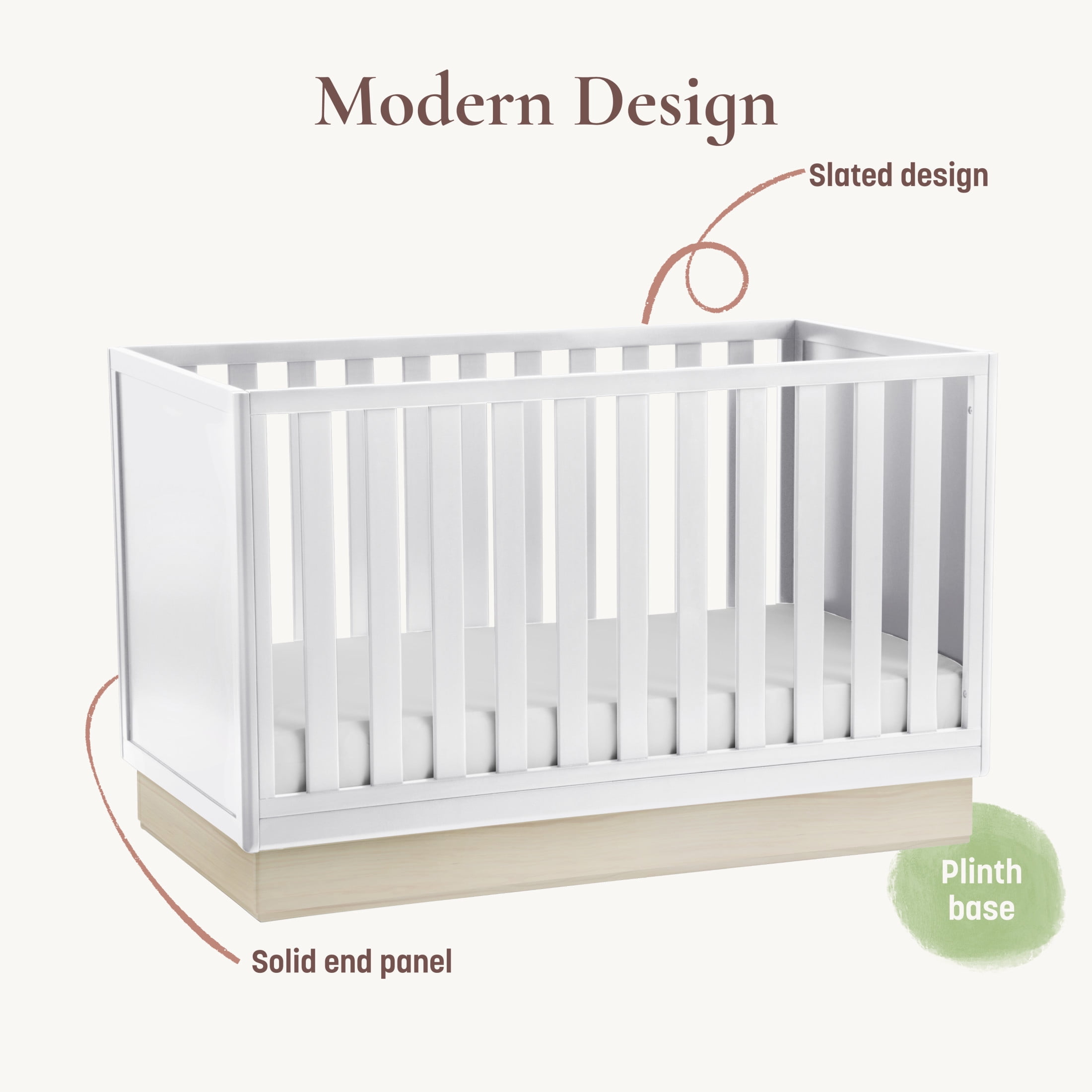 Little Seeds Dawn 4-in-1 Convertible Crib, White & Whitewash Natural