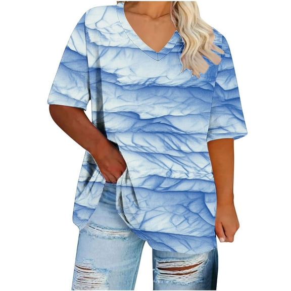 Women Plus Size Shirts Vneck Pullover Tee Short Sleeve Tops Loose Tunic Blouse Casual Summer Outfit