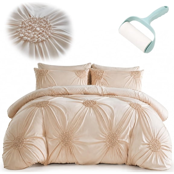 Elegant Pinch Pleat Duvet Cover Set, Pintuck Duvet Cover,khaki:US-Twin | No Snagging Ultra Soft Luxury Textured Breathable Comforter Cover with Pillow Shams for All Season