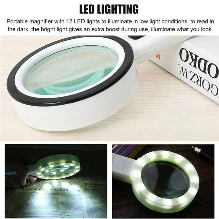 30X High Power Handheld Magnifying Glass Led Light Jumbo Illuminated  Magnifier 